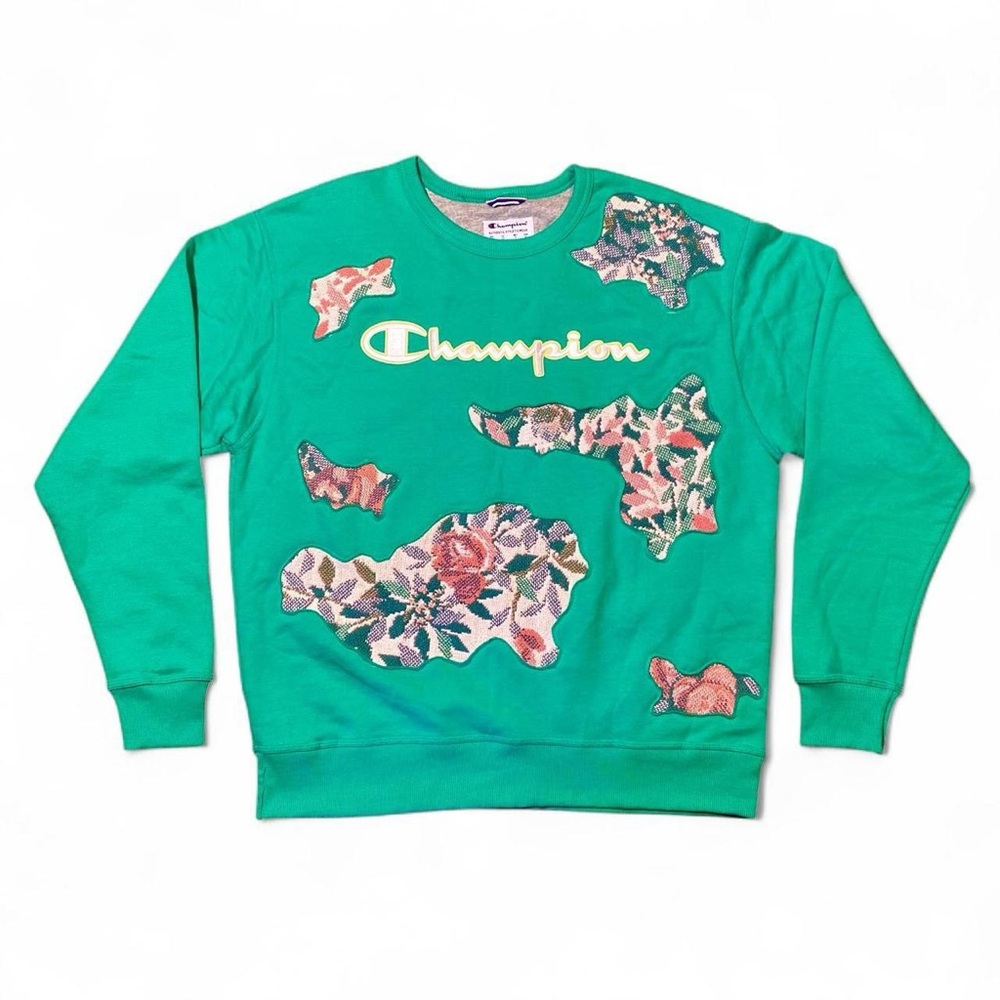 Champion Crewneck Sweatshirt w/Floral Tapestry Cutouts